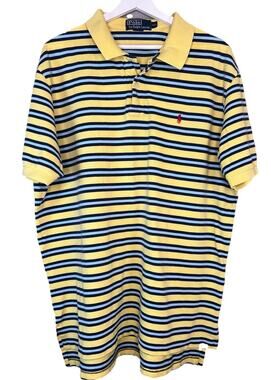 Vintage Polo Ralph Lauren Men's 2XL Yellow Blue Striped Polo Shirt Red Pony